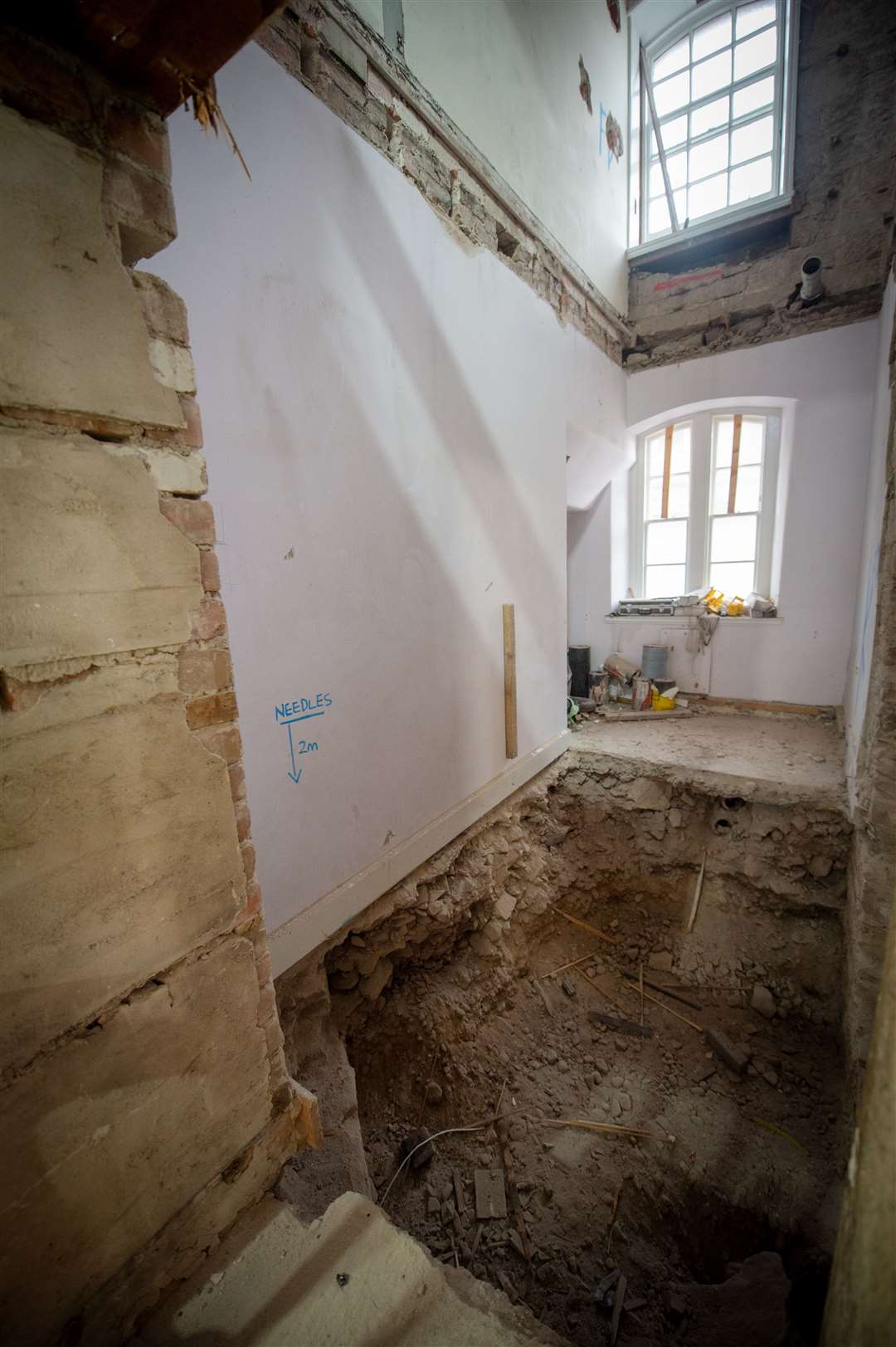 The excavated lift shaft posed difficulties which were overcome. Picture: Callum Mackay.