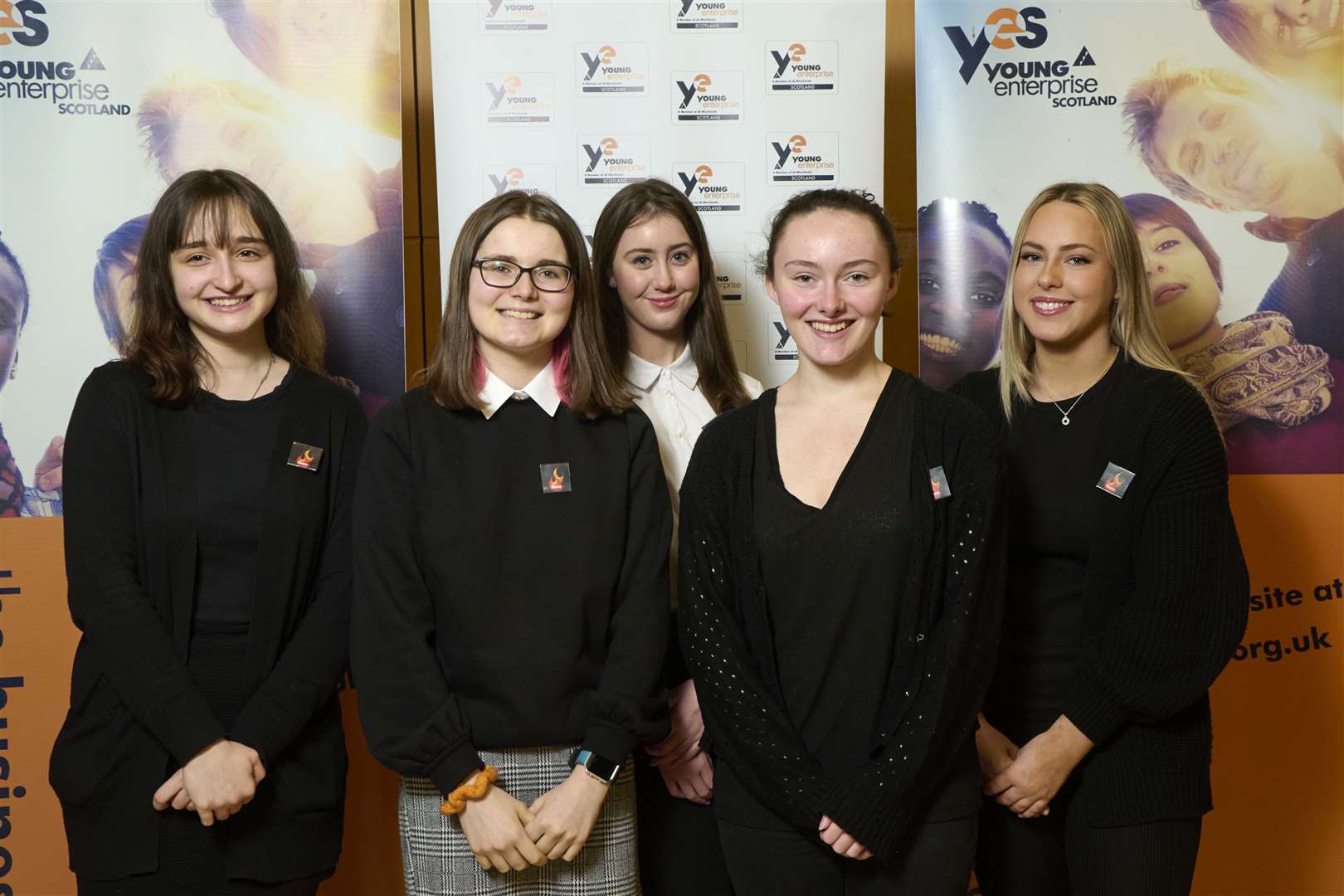 Millburn Flame team, back row from left, Derryn Fretwell, Ava Holmes and Suzy Gowans and, front row from left, Grayson Hendry and Caroline Dunthorne