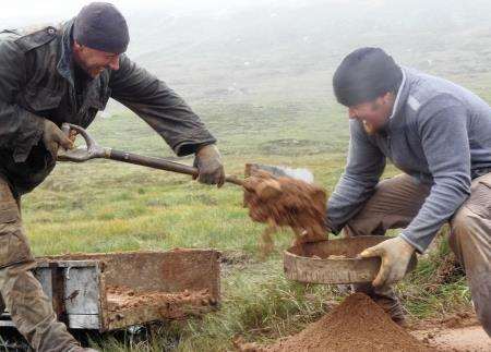Alan Foote and Ross Downes work on the path in the Lairig an Laoigh.