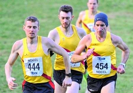 Inverness Harriers claimed Cross Country League team gold thanks to John Newsom, Sean Chalmers and Donnie MacDonald. Picture: Graeme Webster
