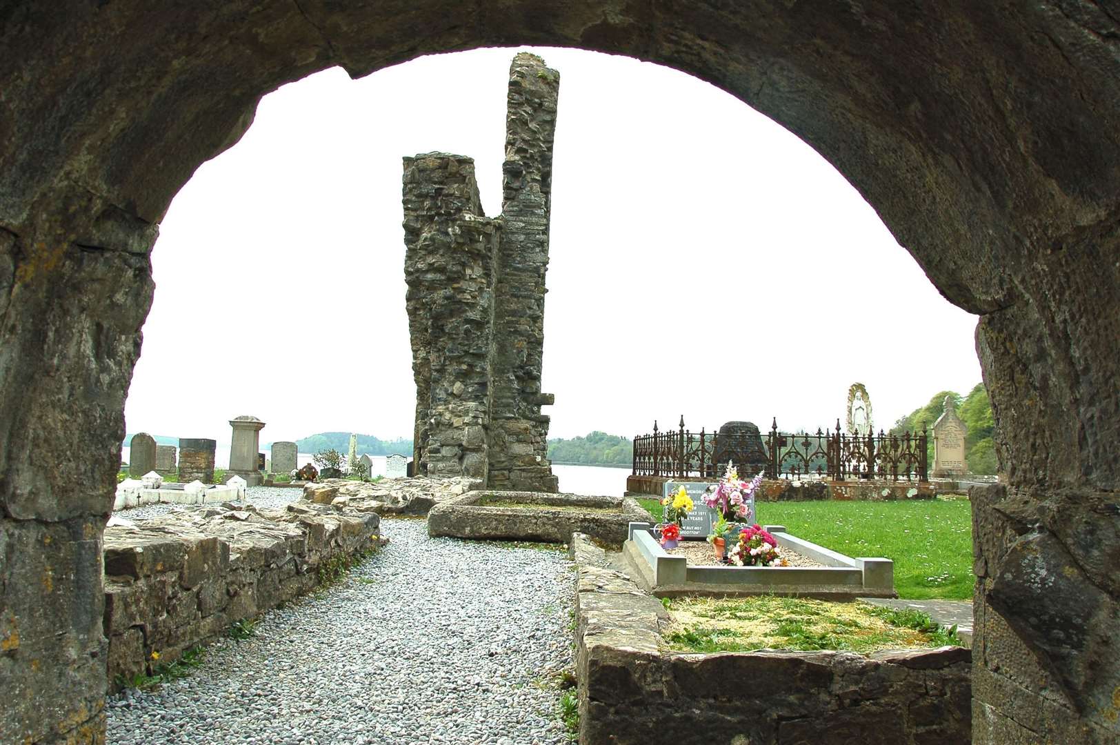 Donegal Friary ruins, now the graveyard for Donegal, on the shores of the Atlantic.