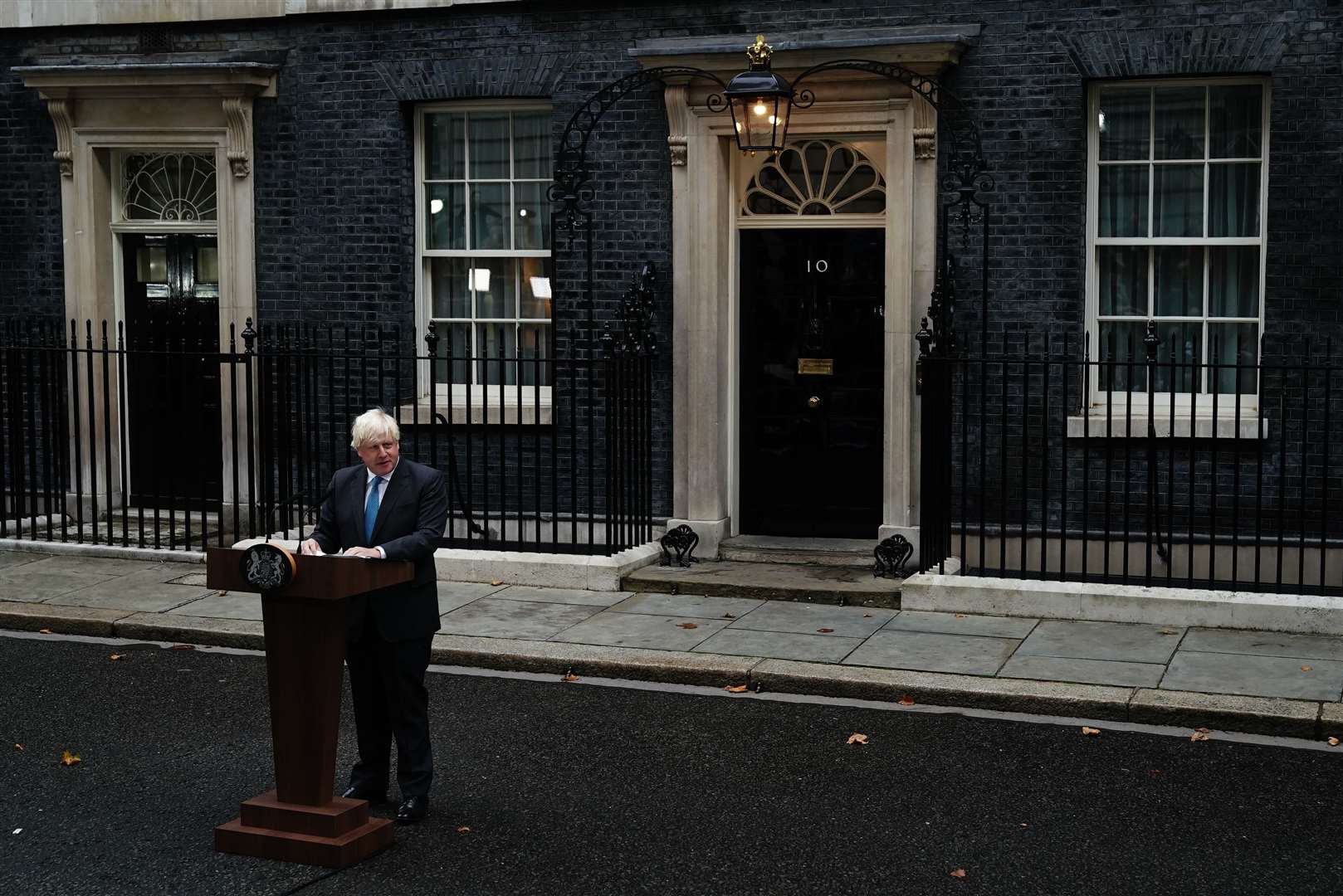 Boris Johnson makes a speech outside No 10 before leaving for Balmoral for an audience with the Queen (Aaron Chown/PA)