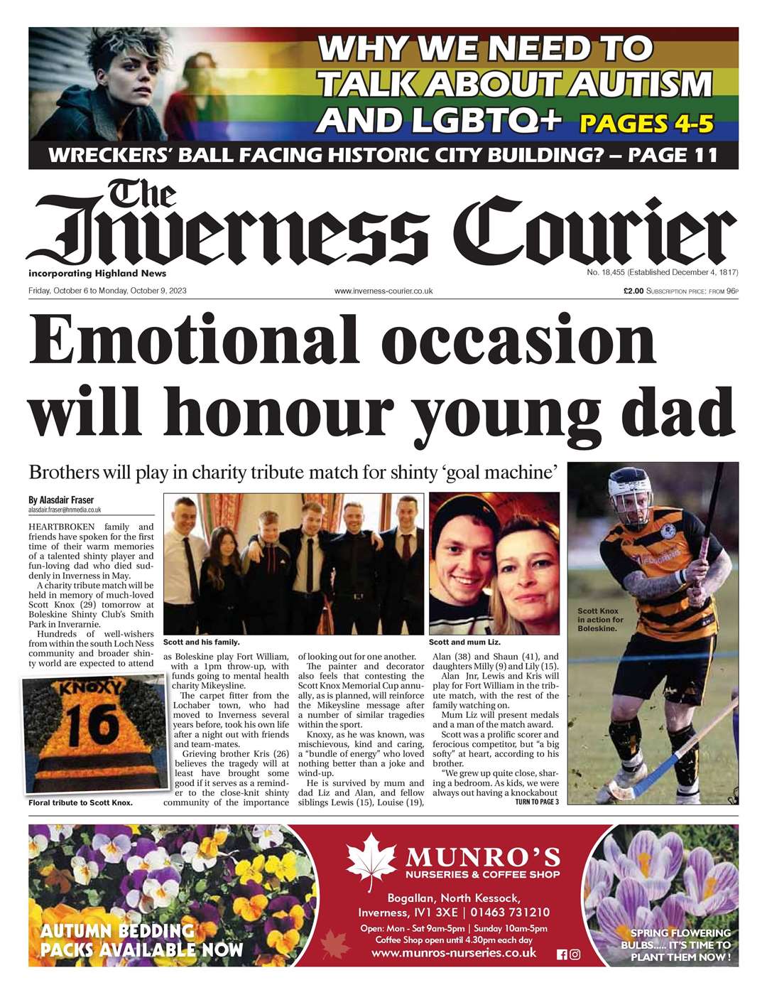 The Inverness Courier, October 6, front page.