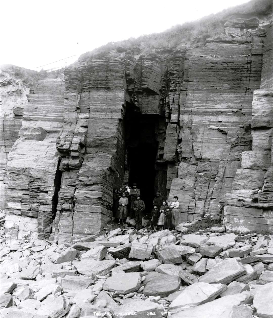 Some of the better known reports of cave dwellers are from around Wick Bay. This photograph shows a family at 'Tinkler's Cave' on the north side of the bay. Picture: The Johnston Collection / Wick Society.