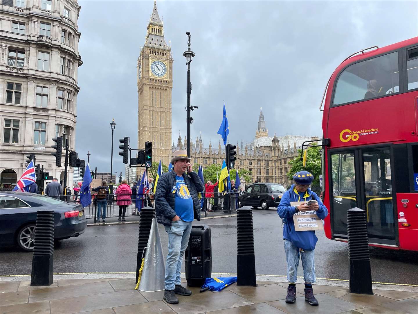 Anti-Brexit protester Steve Bray with an amplifier in Parliament Square (Sophie Wingate/PA)