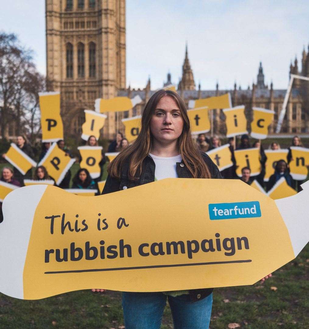 Outside Westminster campaigning with Tearfund to raise awareness of the impact ofplastic pollution.