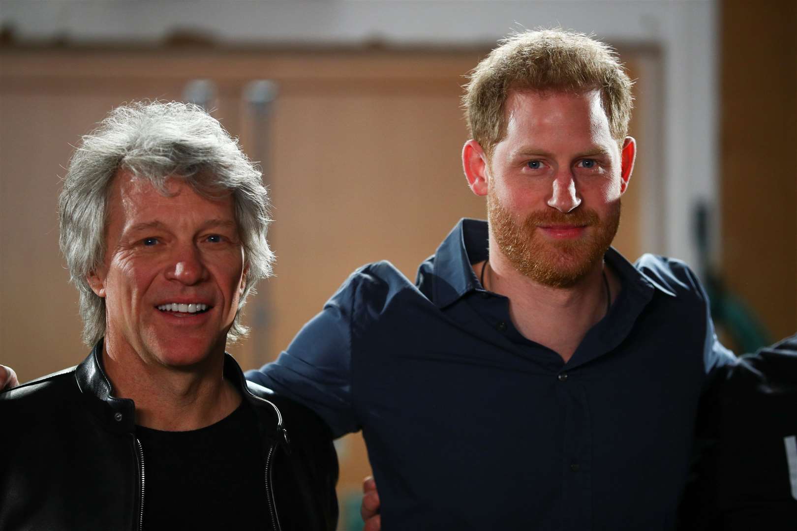The Duke of Sussex meets Jon Bon Jovi during his visit Abbey Road Studios in London in 2020 (Hannah McKay/PA)