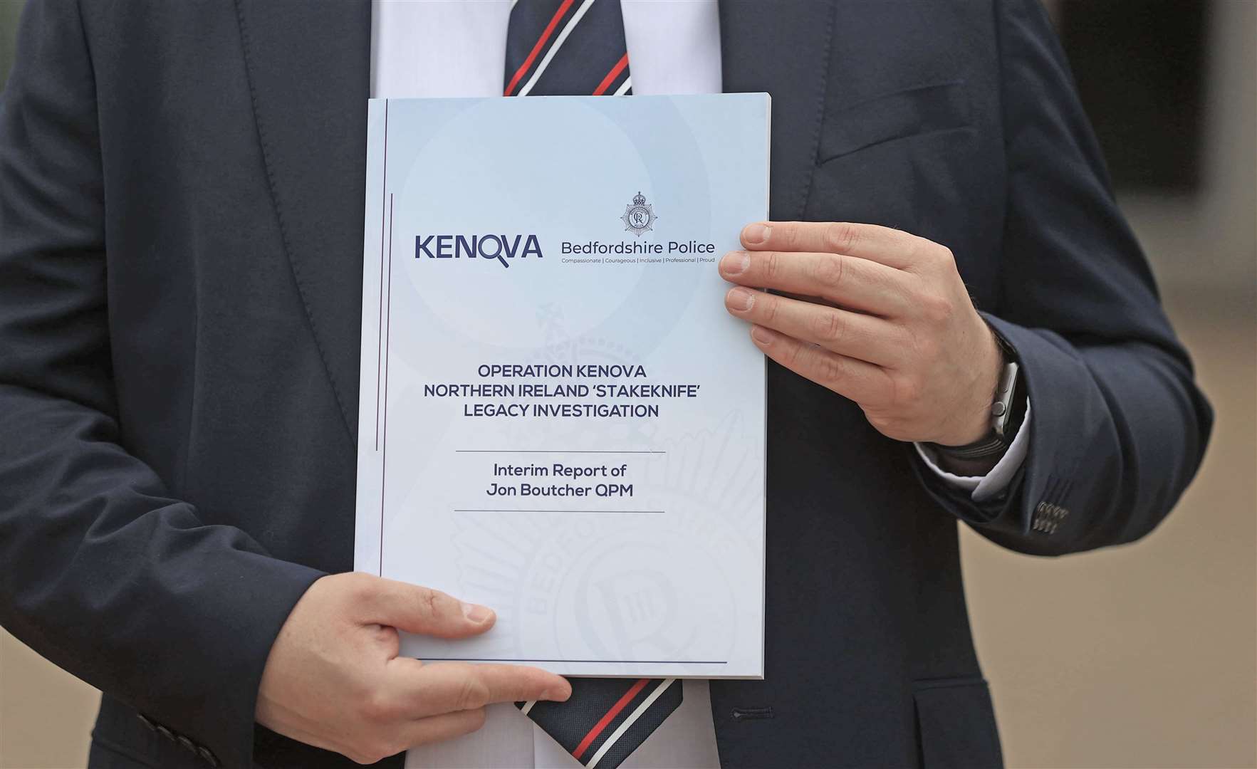 The front cover of the Operation Kenova Interim Report into Stakeknife, the British Army’s top agent inside the IRA in Northern Ireland during the Troubles (Liam McBurney/PA)