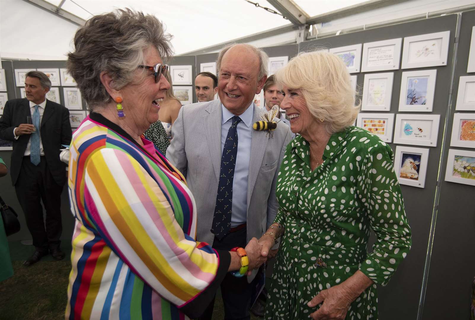 Camilla spoke with Dame Prue Leith during her garden party visit (Eddie Mulholland/Daily Telegraph/PA)