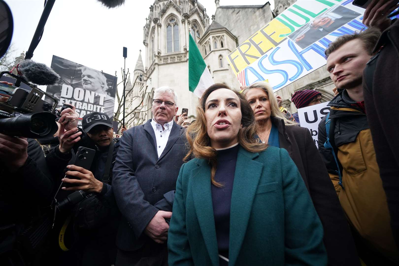 Stella Assange, the wife of Julian Assange, arrives at the Royal Courts Of Justice in London, ahead of a two-day hearing in the extradition case of WikiLeaks founder Julian Assange (Yui Mok/PA)