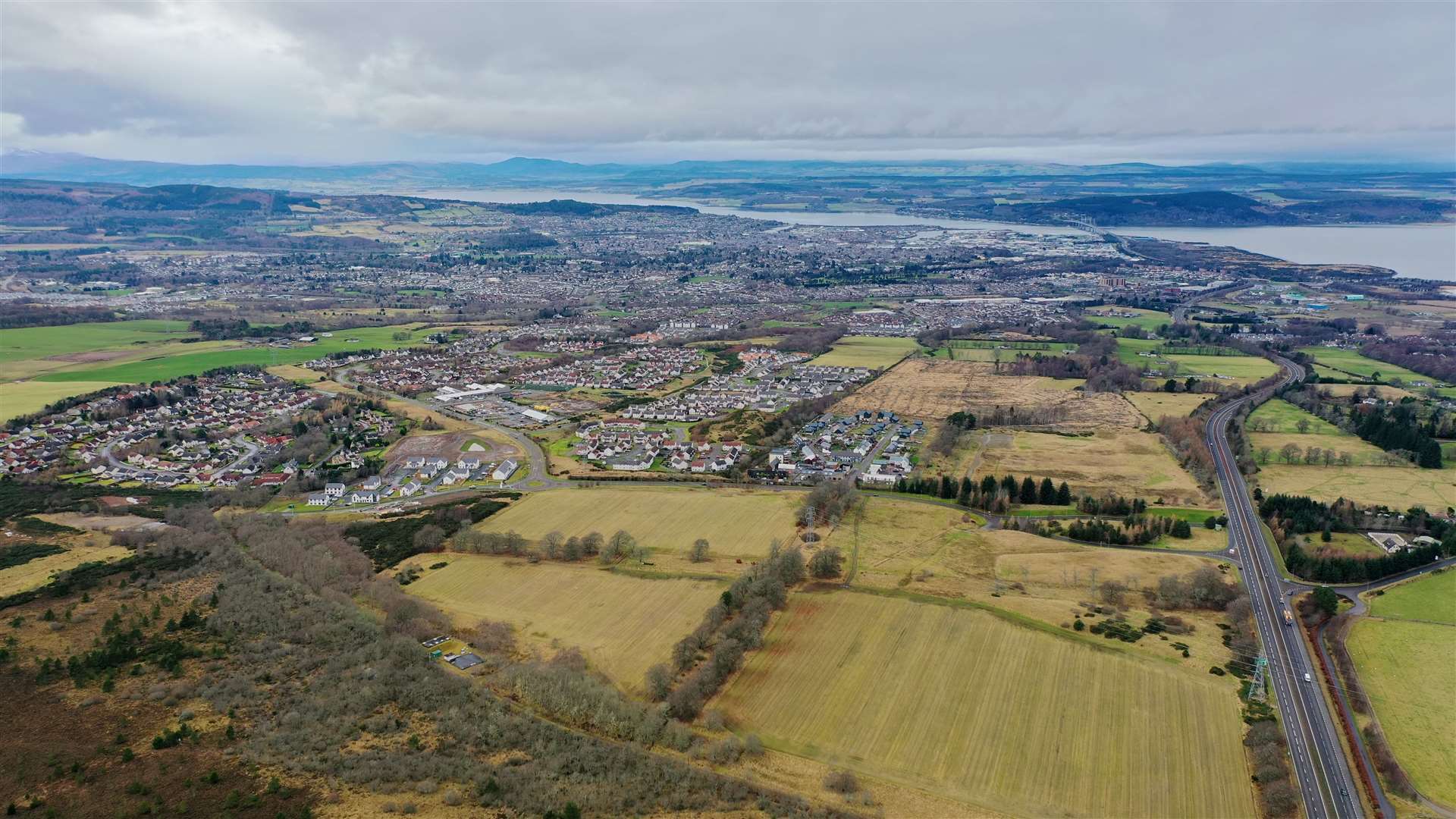 An aerial view of the proposed site at Milton of Leys in Inverness.