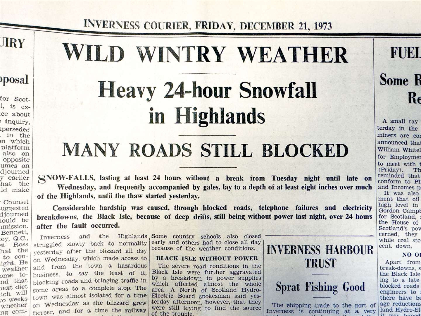 A blast of wintry weather heralded Christmas 1973.
