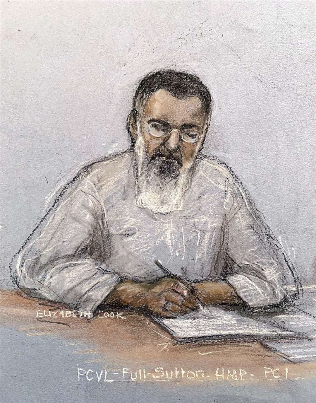 Court artist sketch of Anjem Choudary at a previous hearing (Elizabeth Cook/PA) 