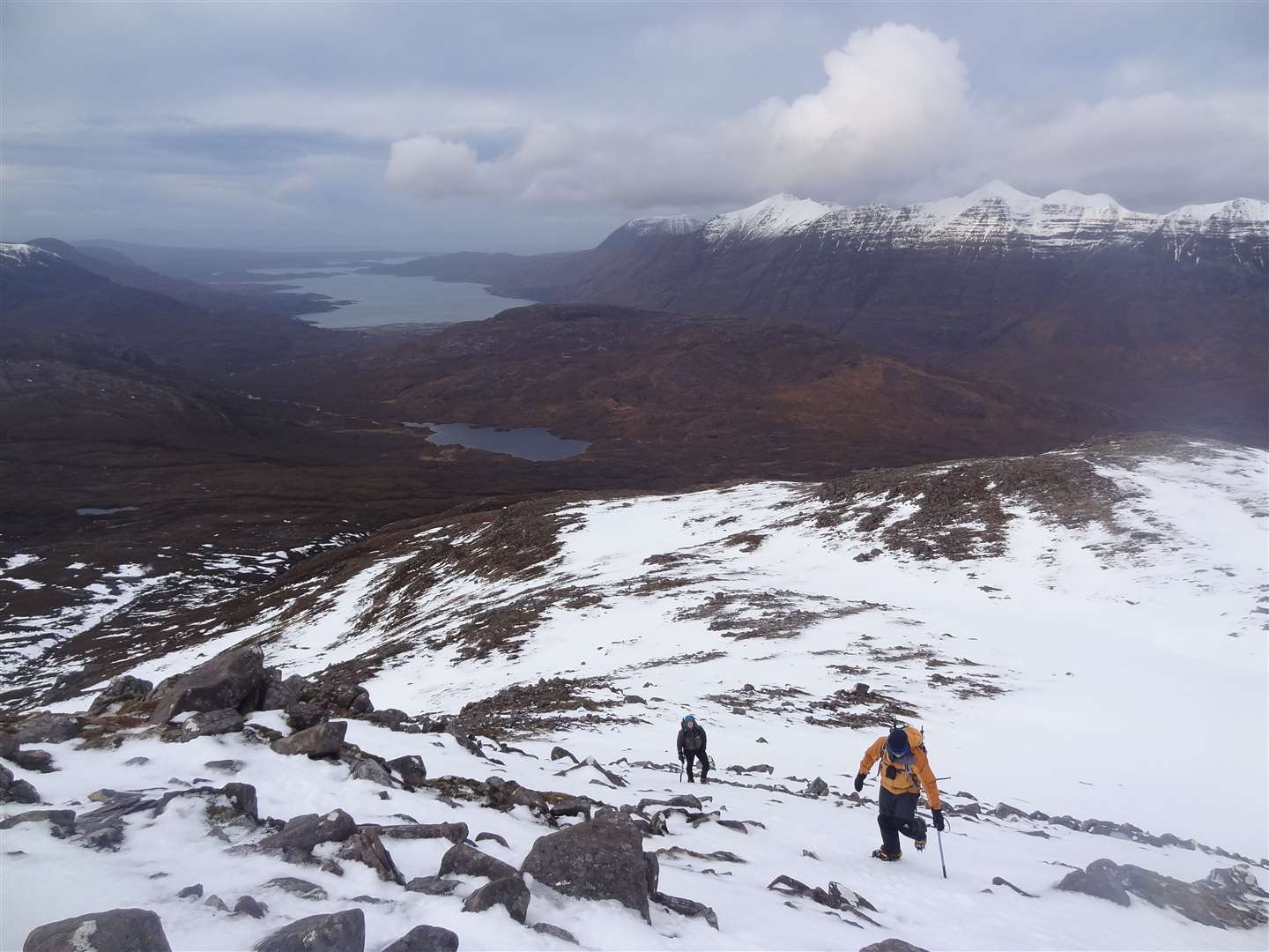 Peter and Rosie make their way up the west ridge of Sgorr nan Lochan Uaine.