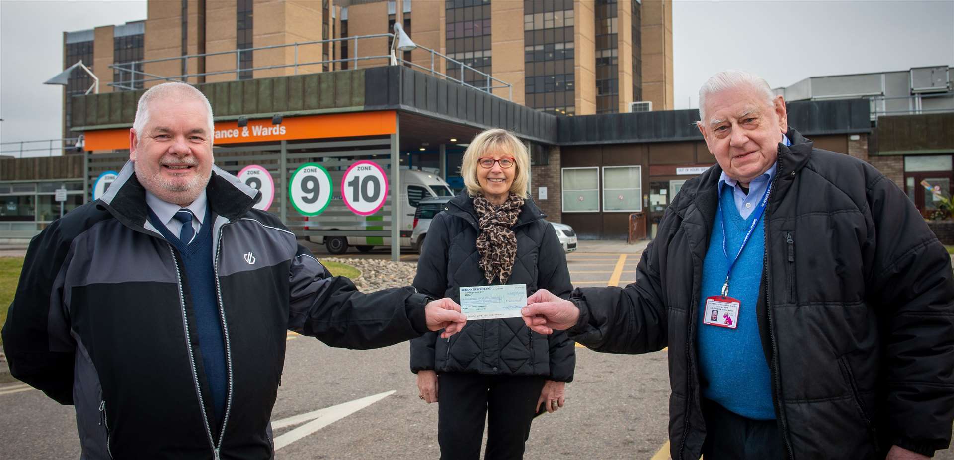 Bob Watt from Lodge St Columba 1295 hands over the £200 cheque to Inverness Hospital Radio’s founder member Donnie Aird, with station broadcaster/fundraiser Helen MacPherson.