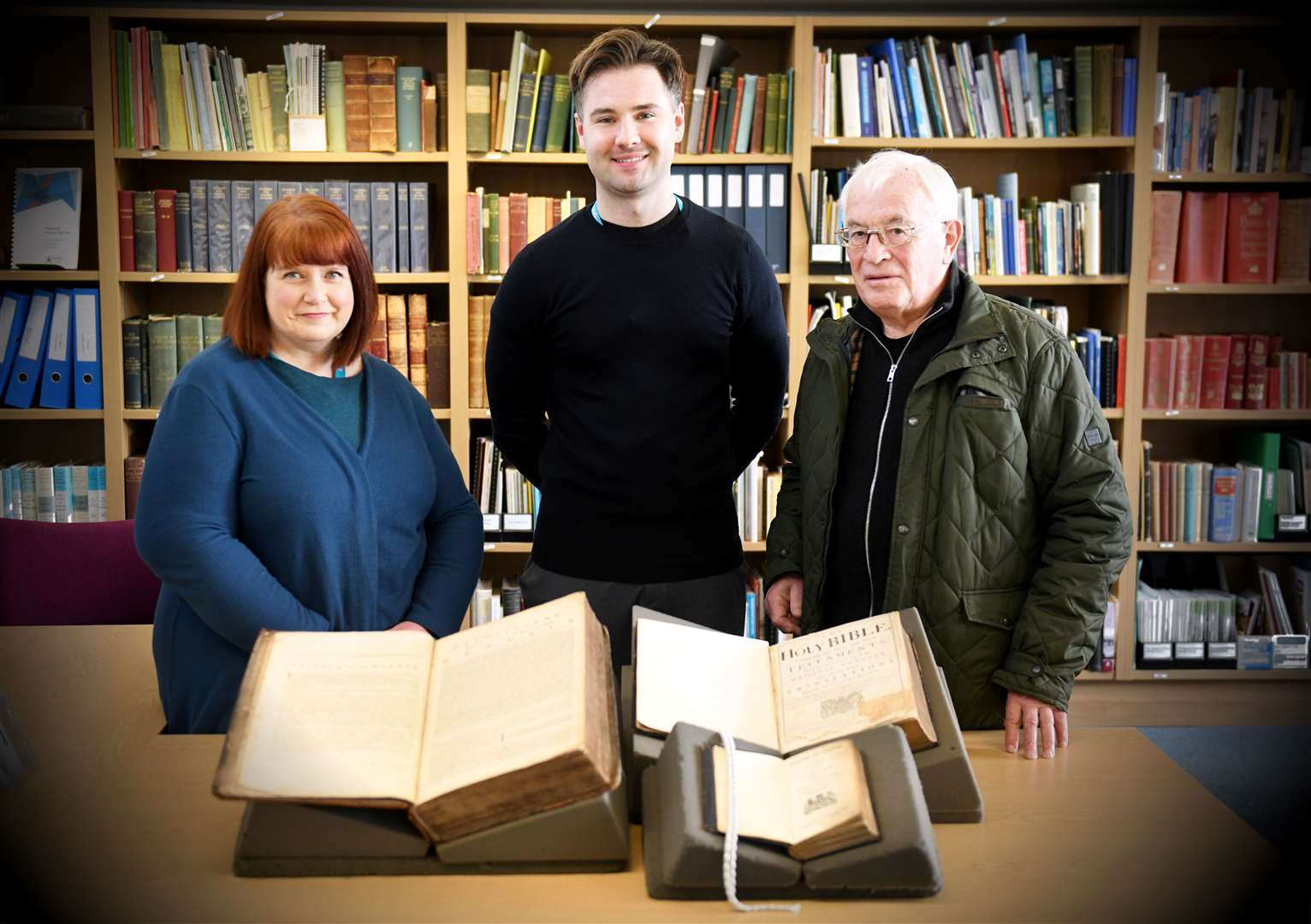 Fiona Macleod and David Highet of the Highland Archive Center and Willie Morrison, church member.