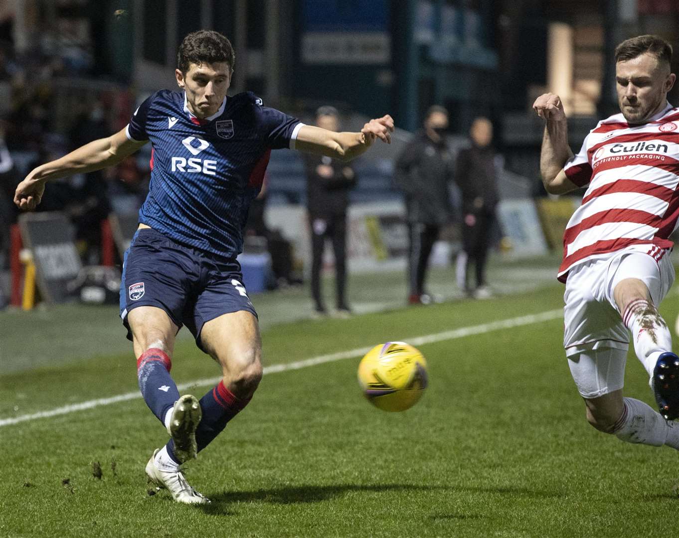 Ross Stewart delivers a telling cross for Ross County against Hamilton back in 2020. Picture: Ken Macpherson