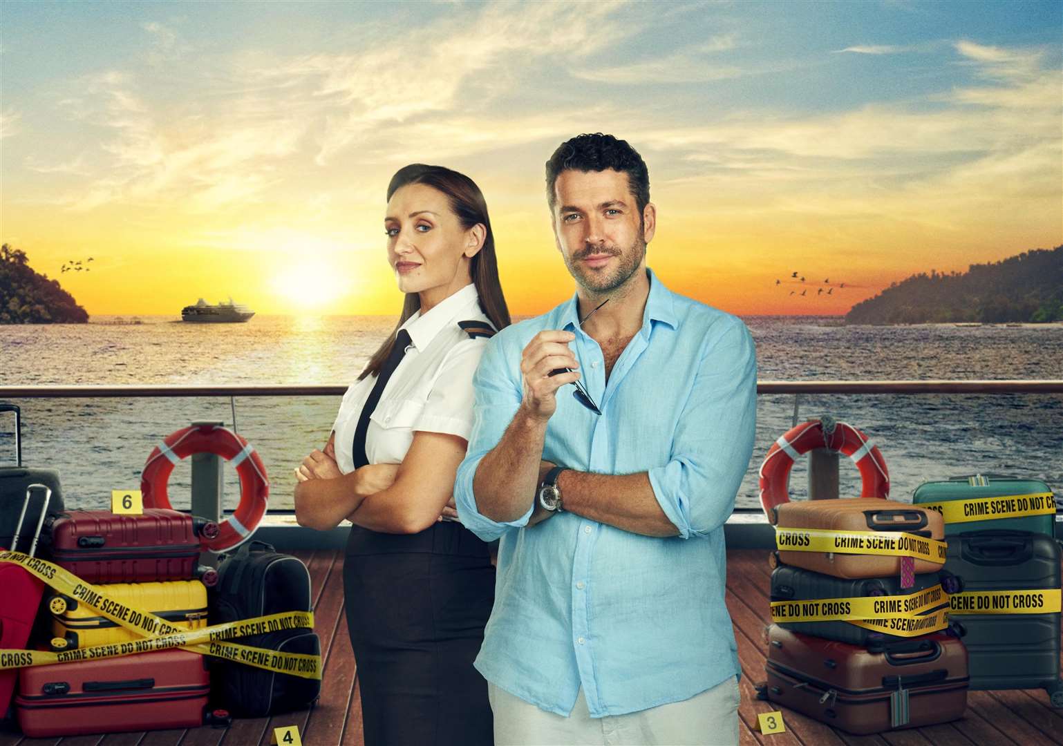 The Good Ship Murder with Catherine Tyldesley playing Kate, Shayne Ward playing Jack.