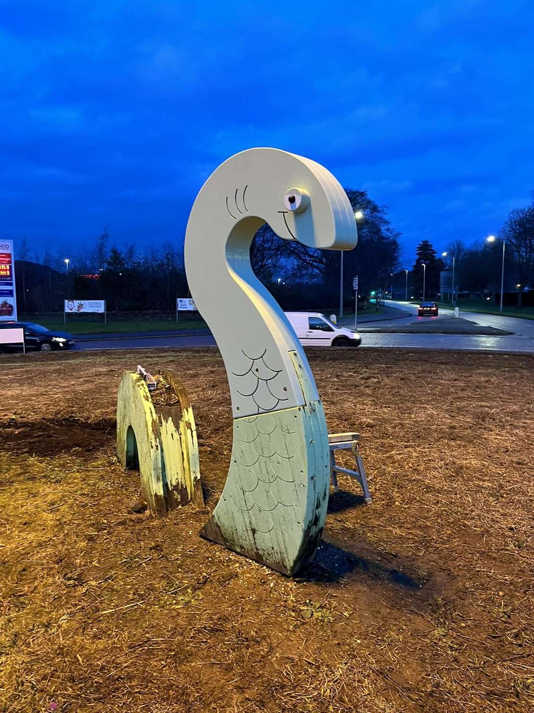 A first look at Nessie's statue at Holm roundabout.