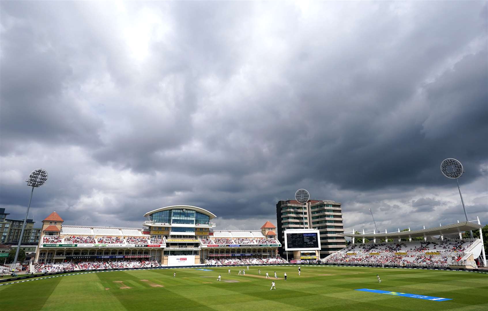 However, in Nottingham the skies above were more ominous as England took on Australia during day three of the first Women’s Ashes Test match at Trent Bridge (Tim Goode/PA)