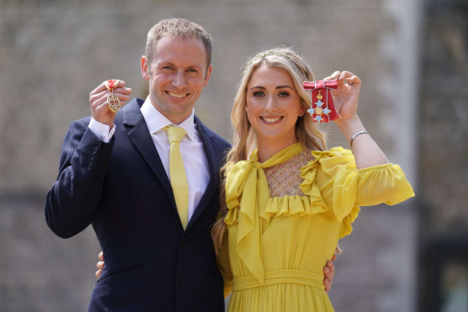Sir Jason Kenny and Dame Laura Kenny after they received their Knight Bachelor and Dame Commander awards (Kirsty O’Connor/PA)