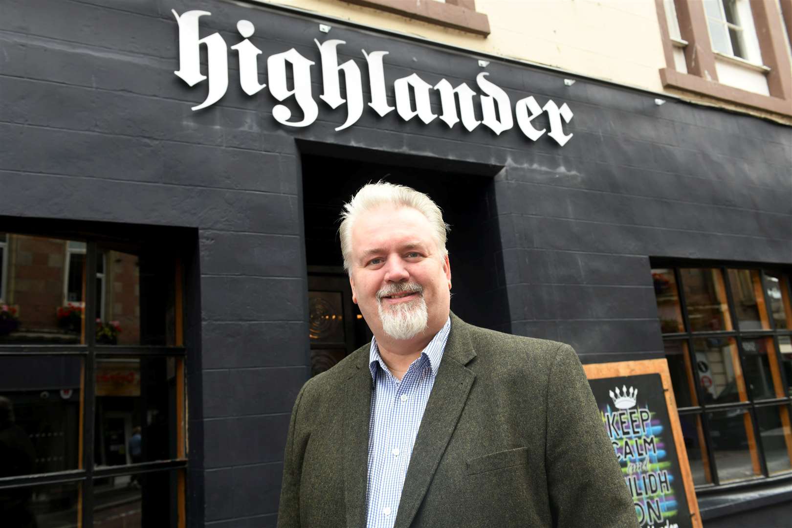 Owner Gavin Stevenson pictured outside the recently opened Highlander pub and music venue on Church Street. Picture: Callum Mackay..