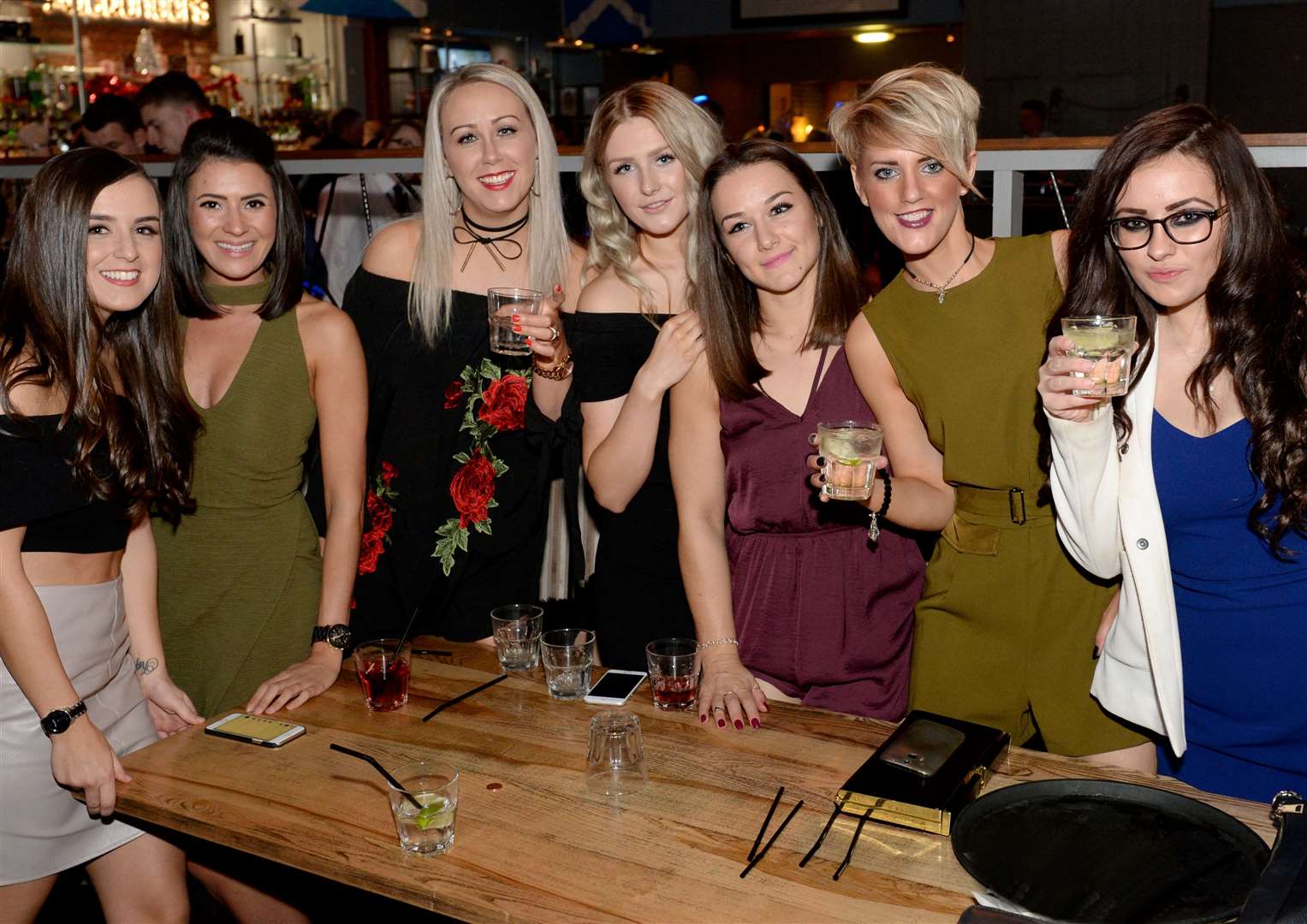 Double birthday celebration for Leanne Thain (left) and Laura Stewart(3rd left) with friends.