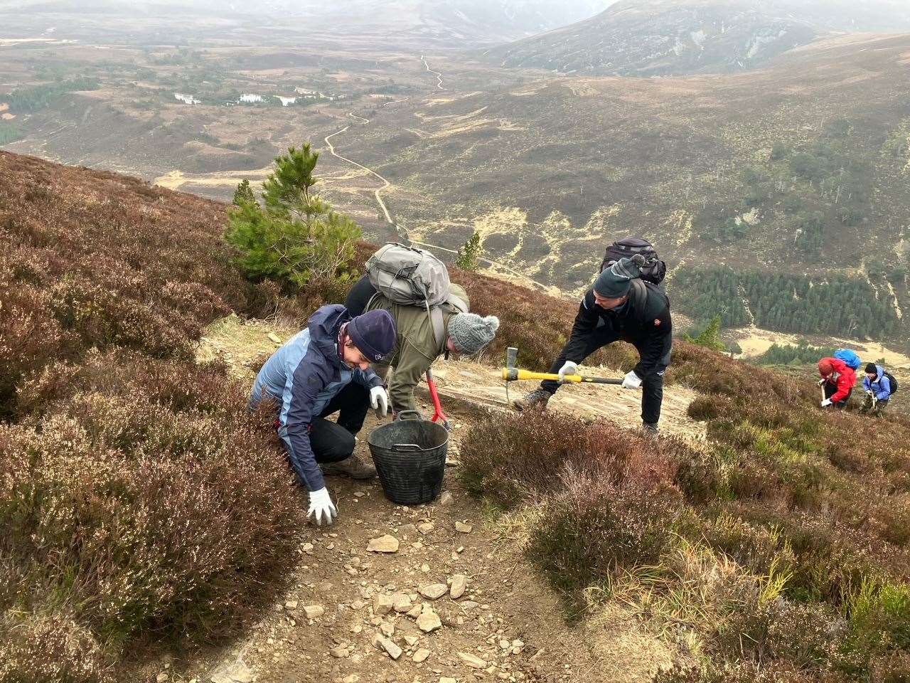 Volunteers from the Icelandic National Park system took to the slopes of Meall a’ Bhuachaille recently to learn about path maintenance and carry out repairs along the way. Picture: Ewan Watson / Outdoor Access Trust for Scotland
