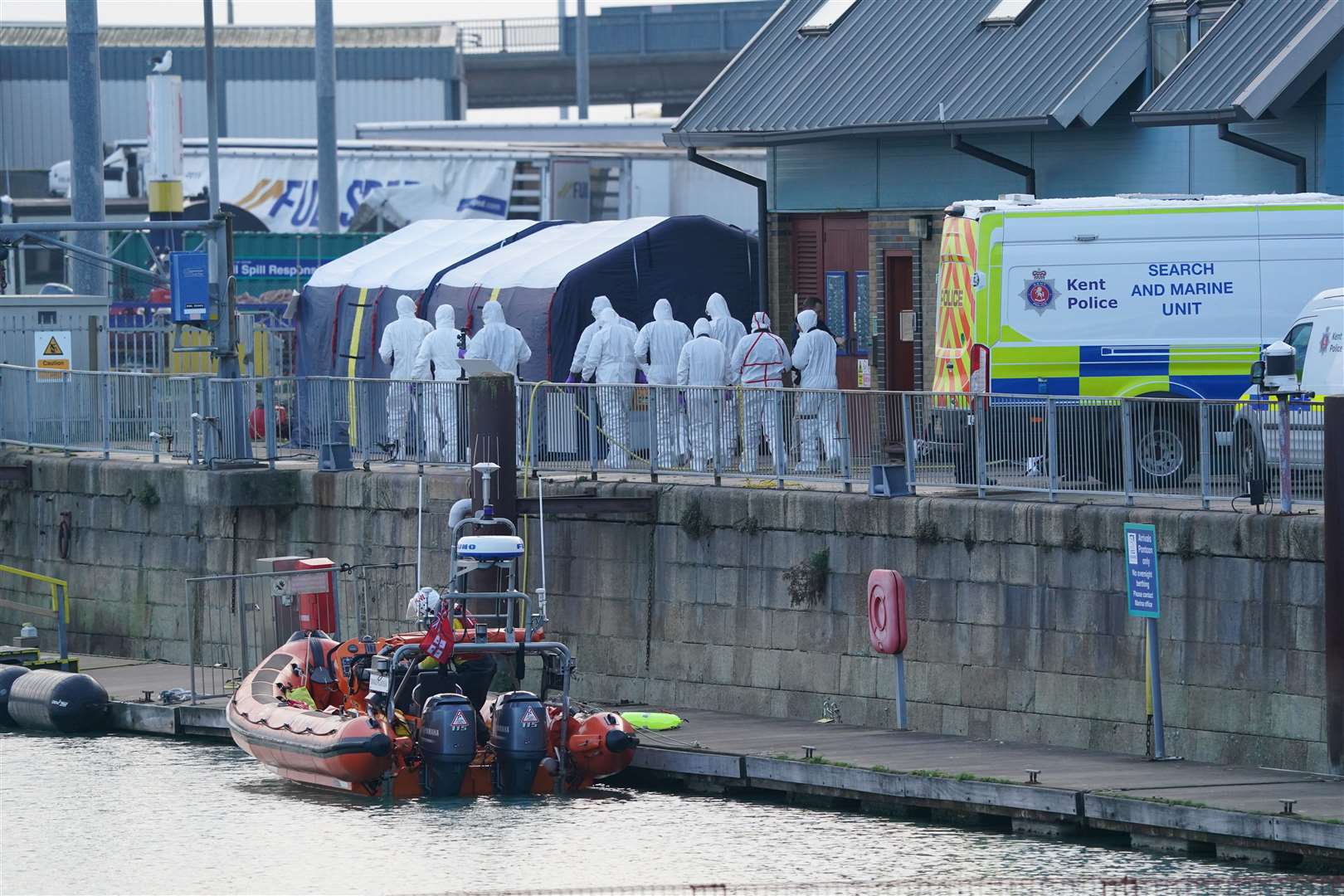 Emergency services at the RNLI station at the Port of Dover after the incident (Gareth Fuller/PA)