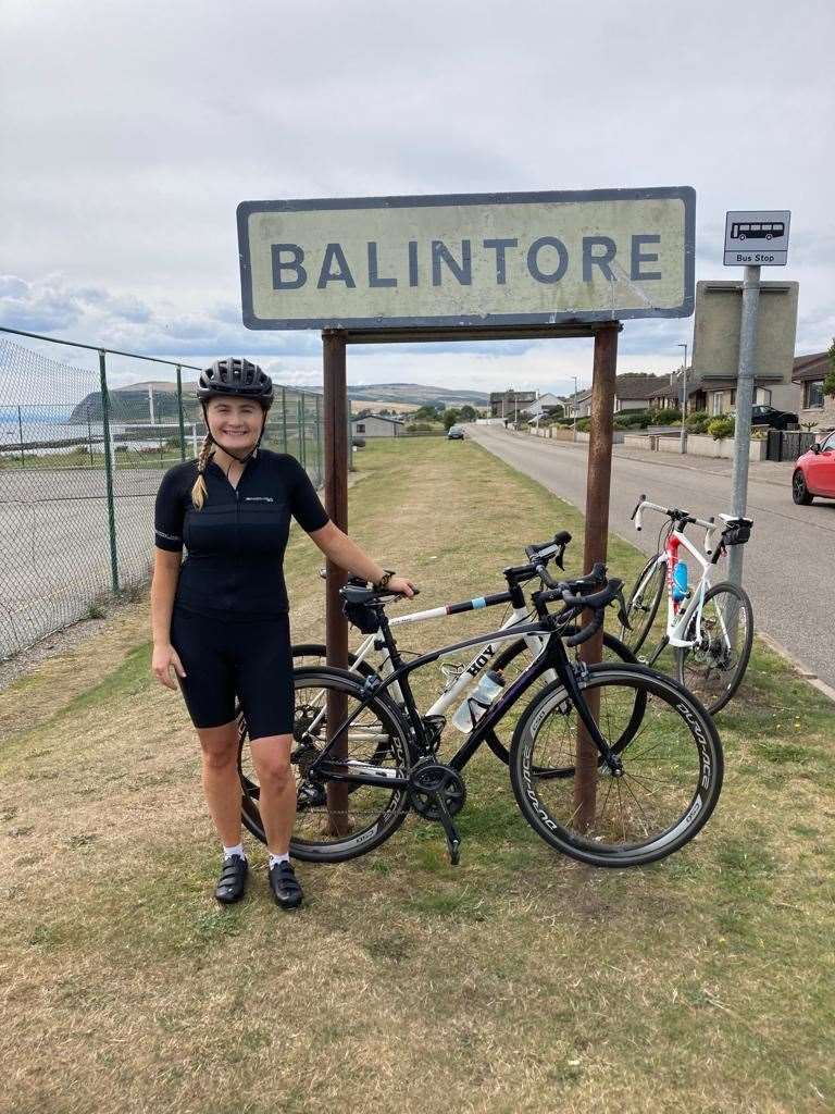 Kirsty Innes at a stopping point in Balintore during the Highland Rugby Football Club charity bike ride.