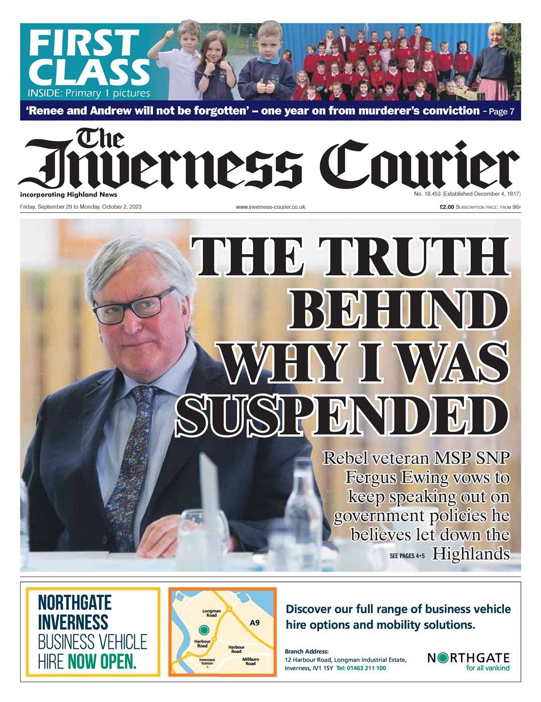 The Inverness Courier, September 29, front page.