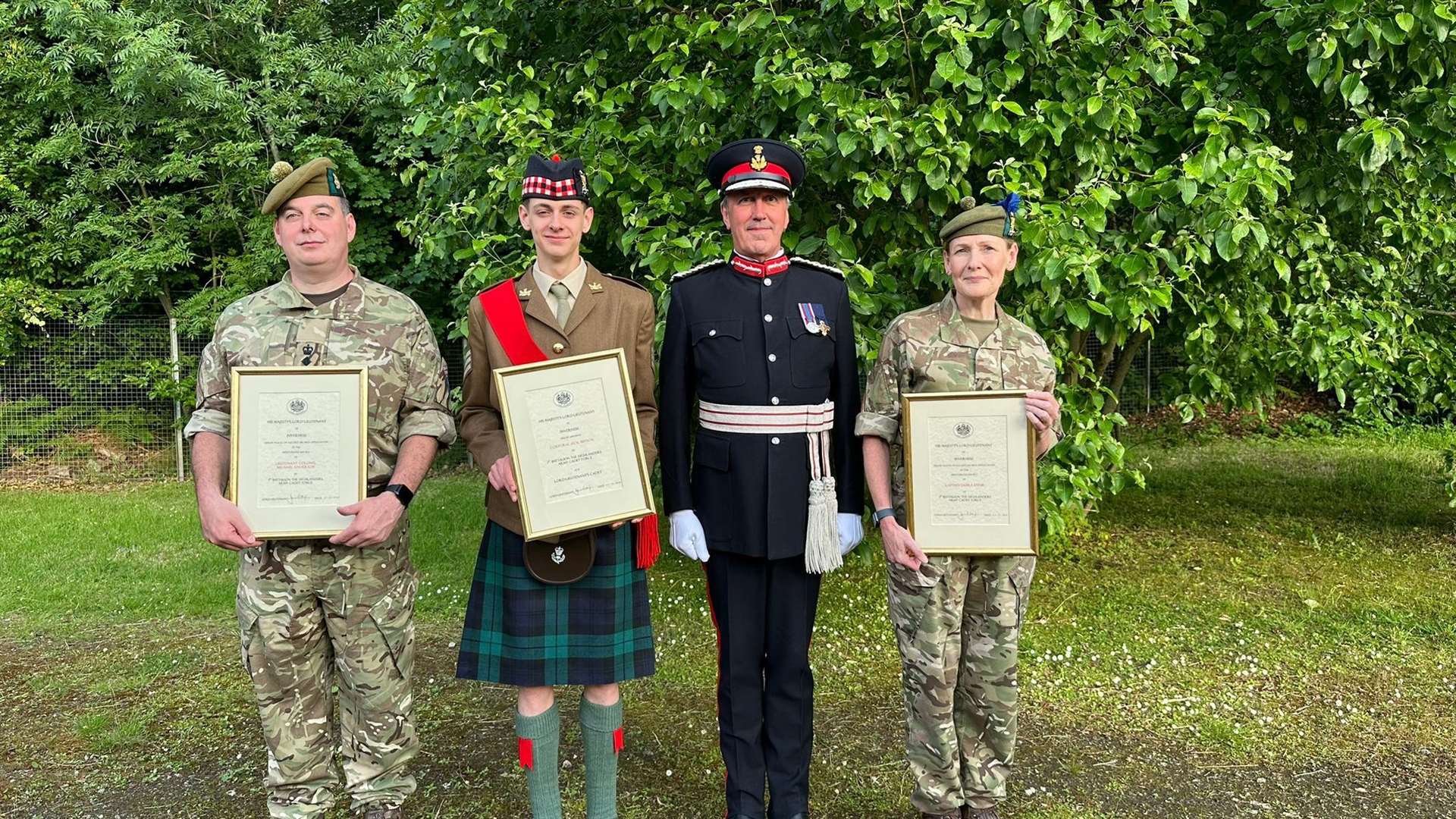 (L-R) Colonel Anderson, Cpl Bryson, Lord Lieutenant of Inverness James Wotherspoon and Capt Debra Ennis