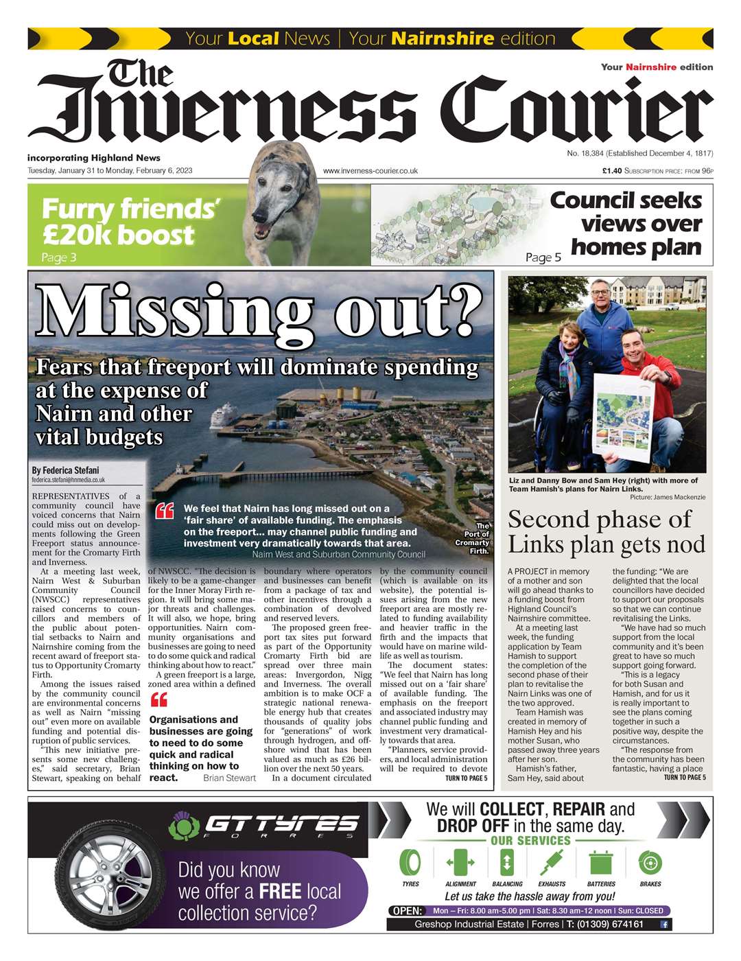 The Inverness Courier (Nairnshire edition), January 31, front page.