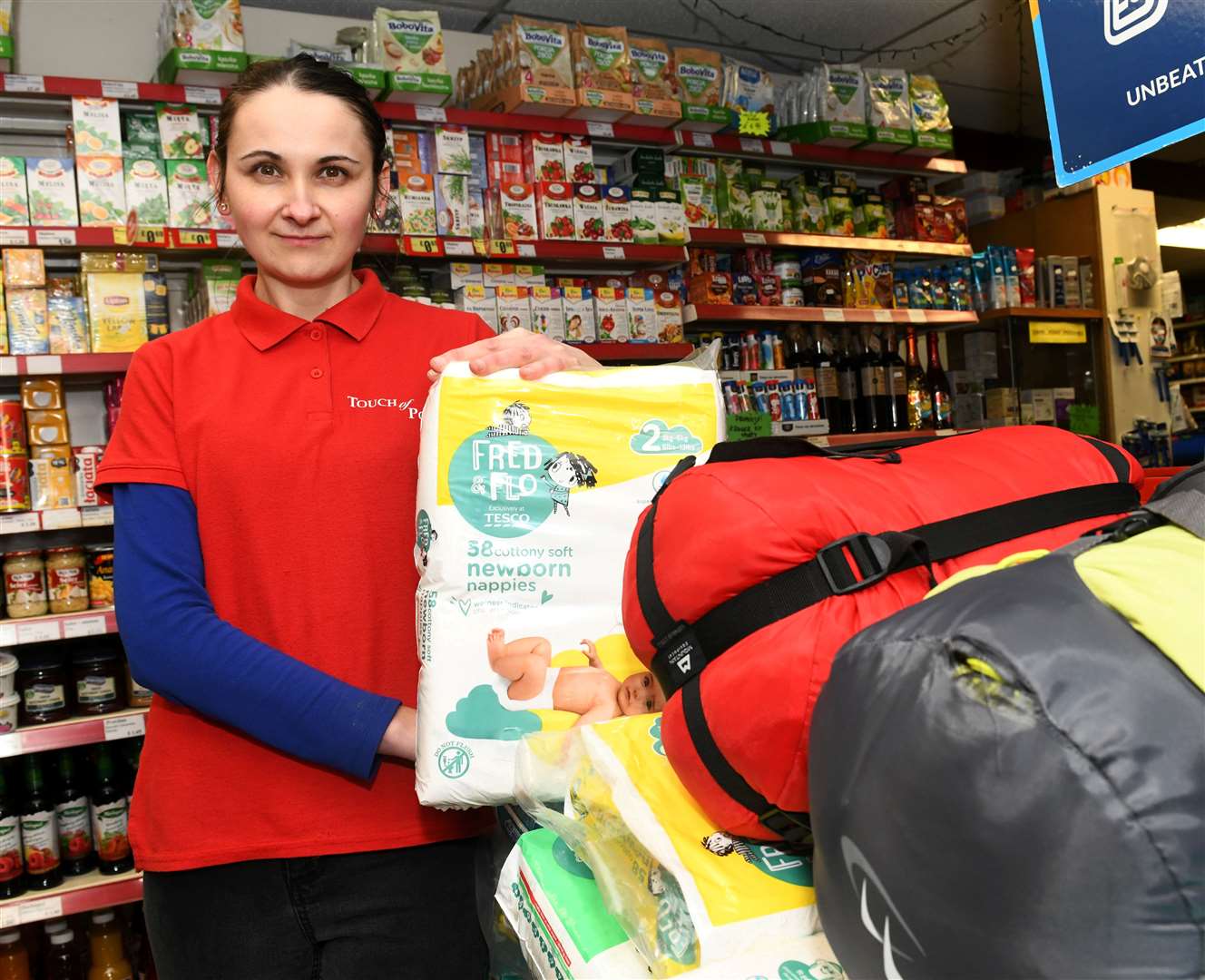 Elwira Sawczuk at the Touch of Poland shop in Tomnahurich Street with just some of the items that have been donated to help Ukrainians fleeing the Russian invasion.