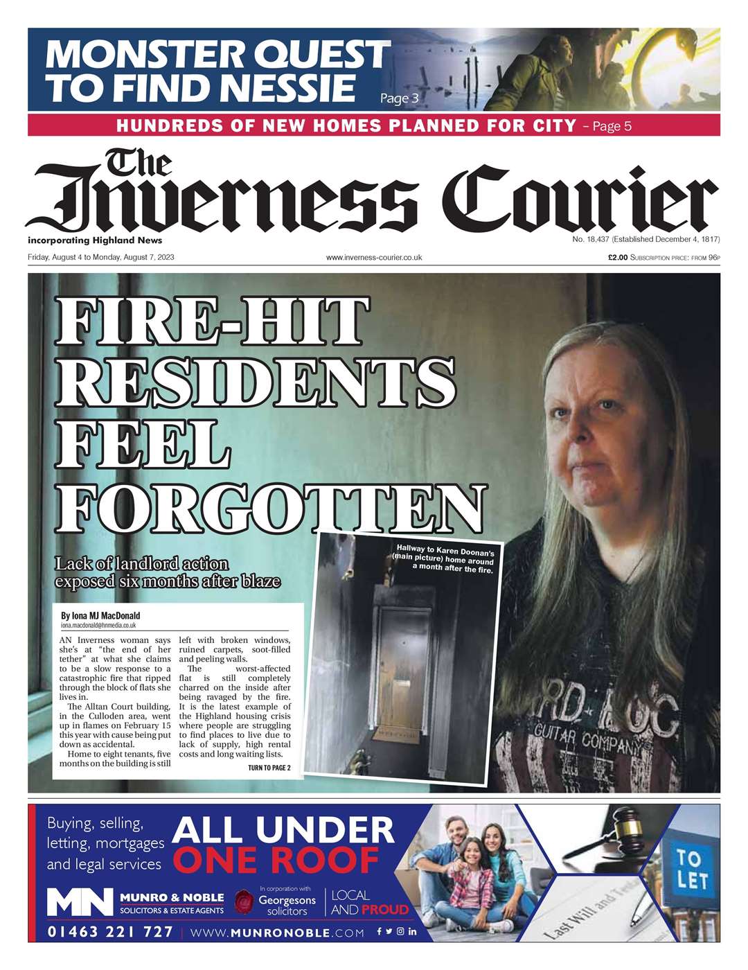 The Inverness Courier, August 4, front page.