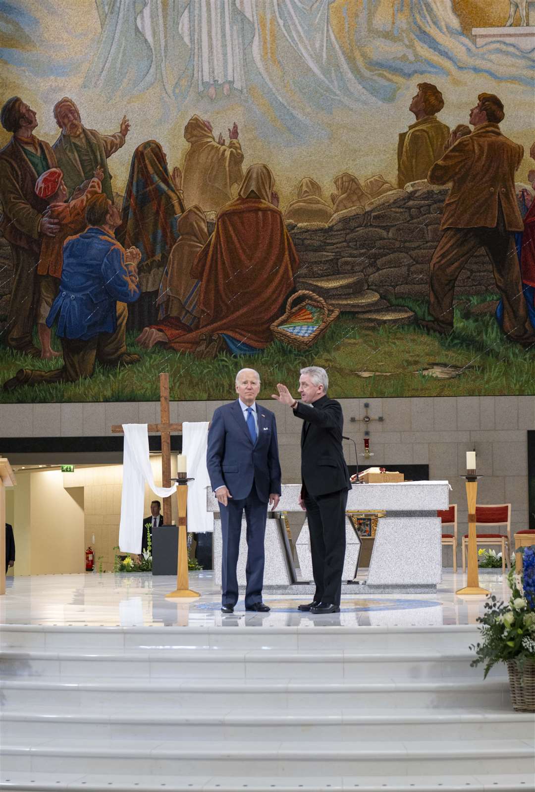 Joe Biden visiting Knock Shrine and Basilica in Mayo with Fr Richard Gibbons (Andrew Downes/Julien Behal Photography/PA)