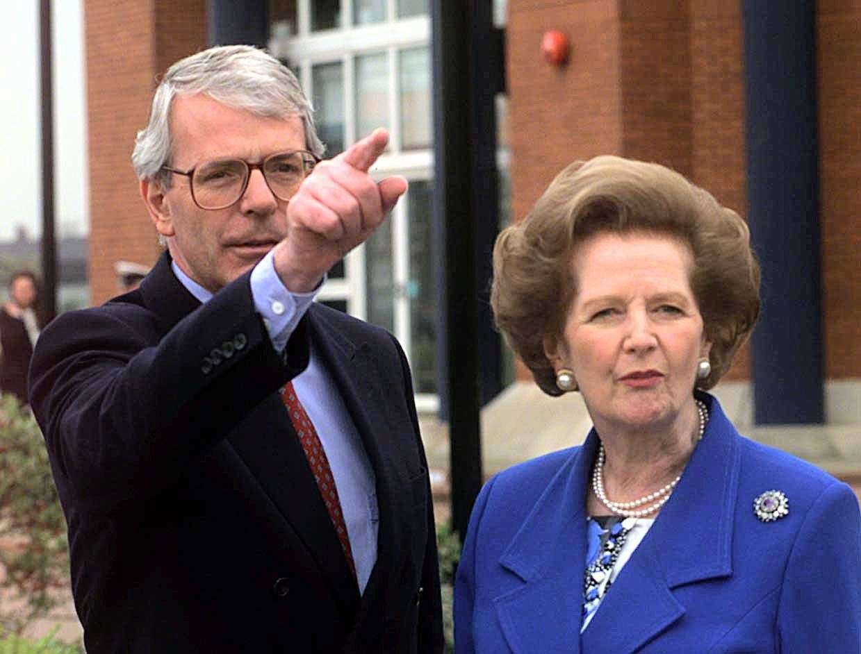 Prime Minister John Major and former PM Margaret Thatcher (Adam Butler/PA)