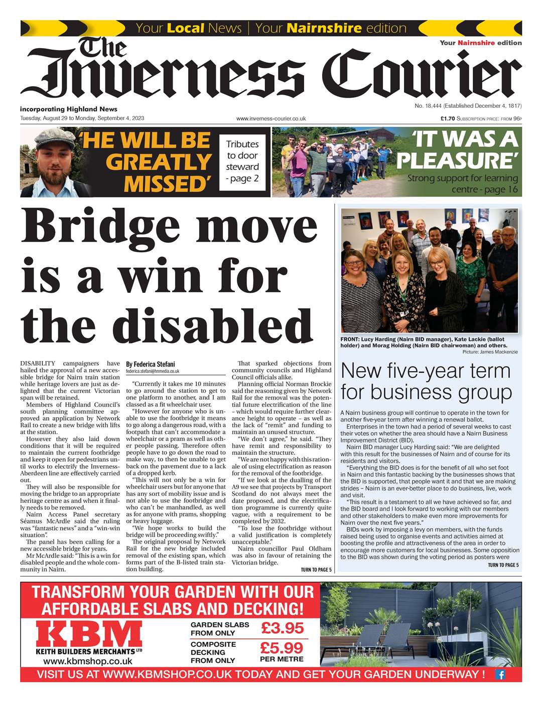 The Inverness Courier (Nairnshire edition), August 29, front page.
