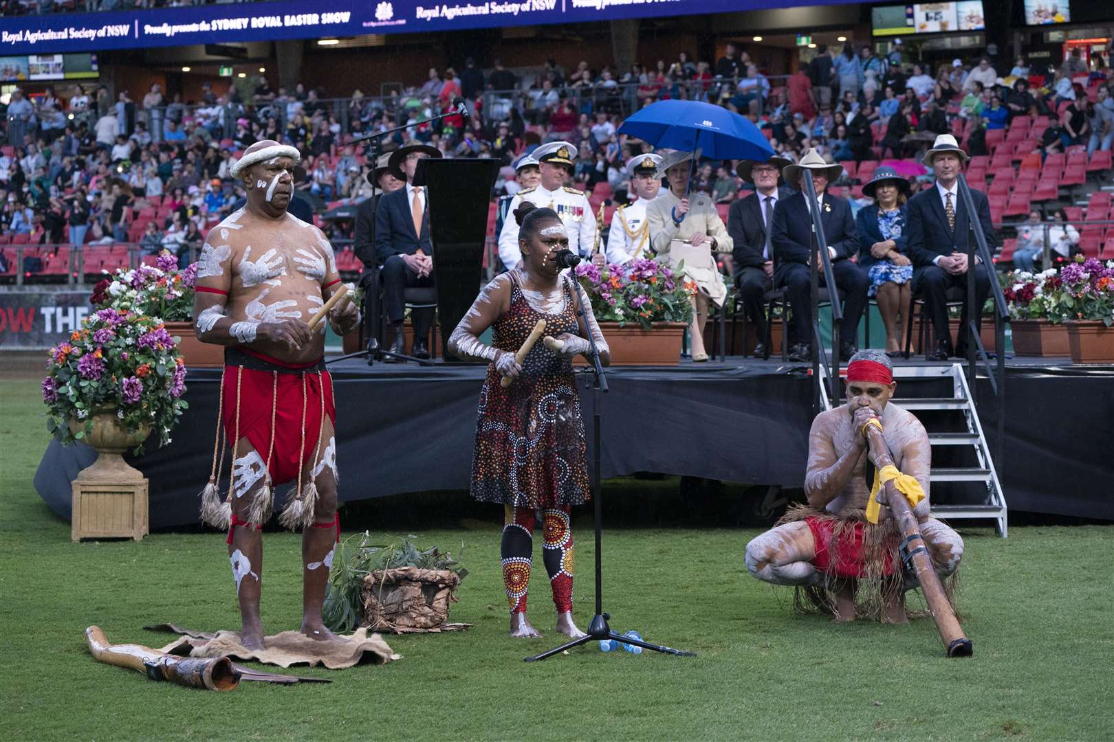 The Princess Royal was welcomed by Aboriginal performers during the opening ceremony (Kirsty O’Connor/PA)