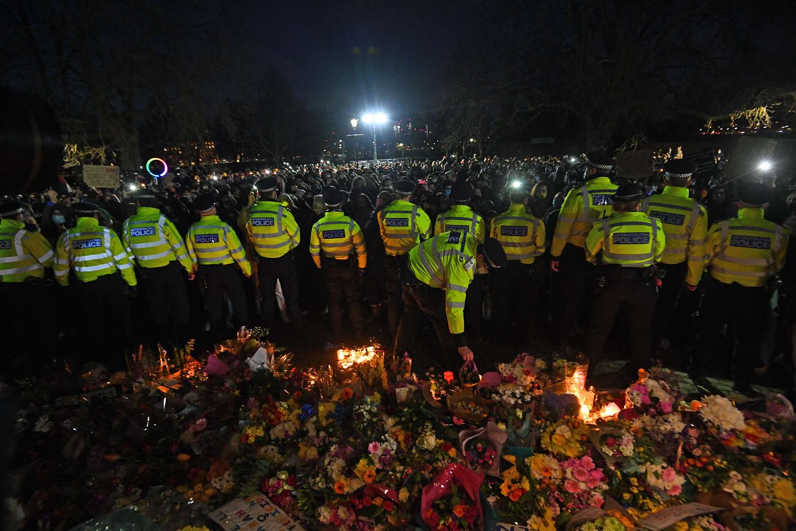Police surround the bandstand in Clapham Common (Victoria Jones/PA)