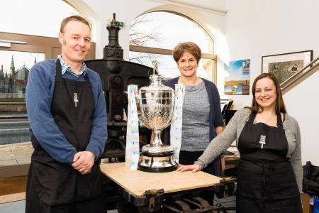 Highland Print Studio manager John McNaught with Angela Cran, administrator, and Alison McMenemy, director