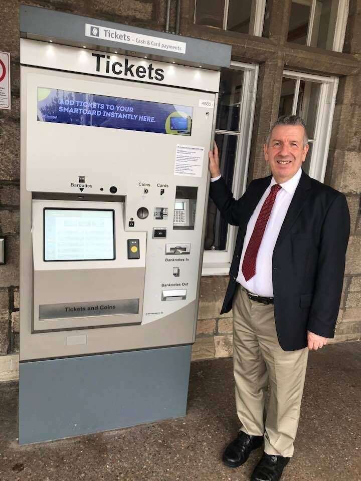 Labour MSP David Stewart with the ticket machine.