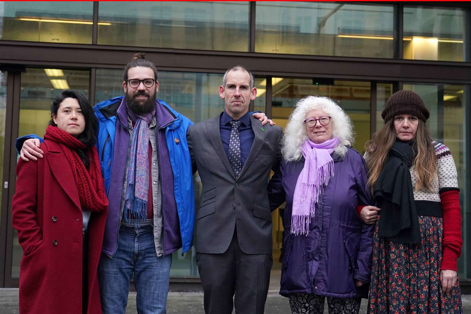 Extinction Rebellion activists (left to right) Amy Rugg-Easey, Shaun Davies, Etienne Stott, Erika Curren and Nichola Andersen are on trial (Jordan Pettitt/PA)