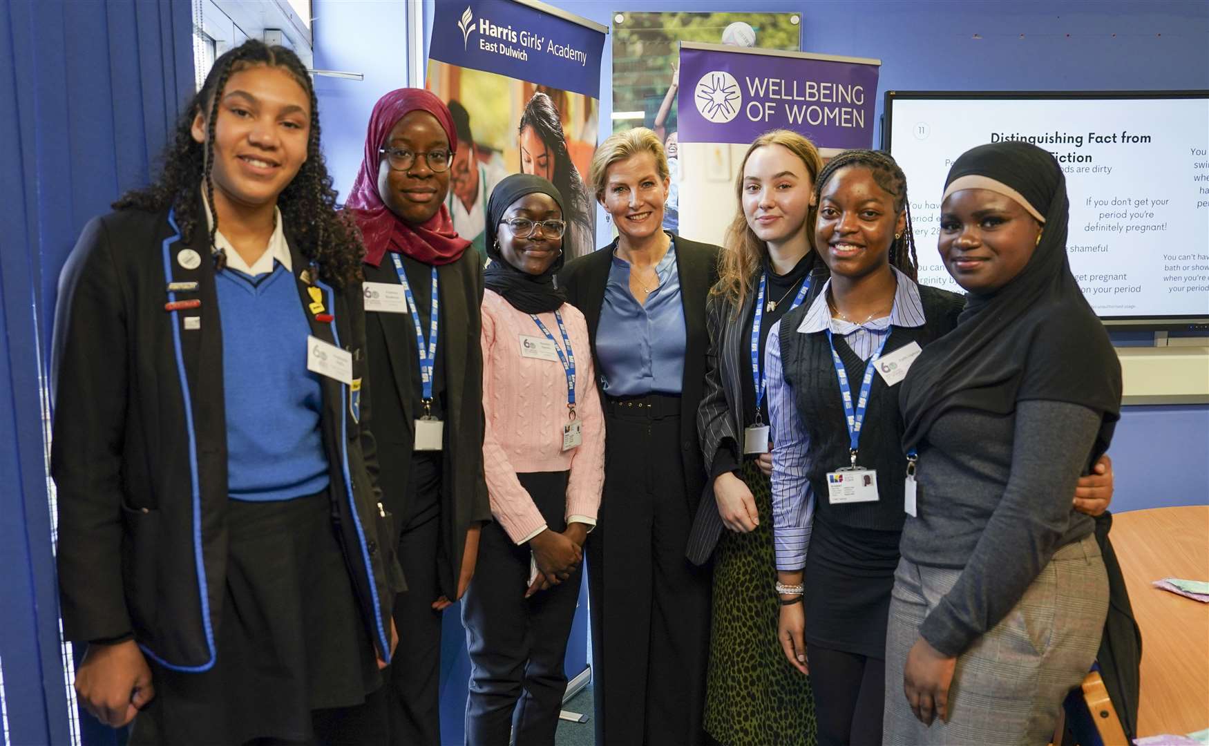 The Duchess of Edinburgh visited a menstrual health workshop at Harris Girls Academy in East Dulwich (Arthur Edwards/PA)