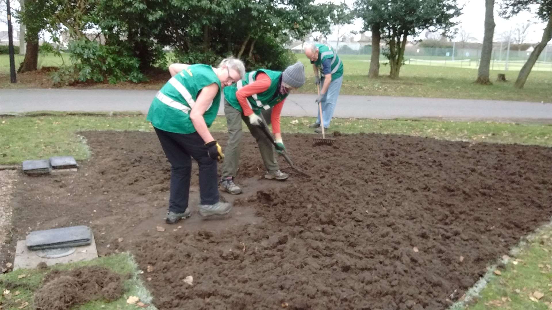 The KNC members hard at work preparing for seeding meadow blowers at the Grigor Statue in spring.
