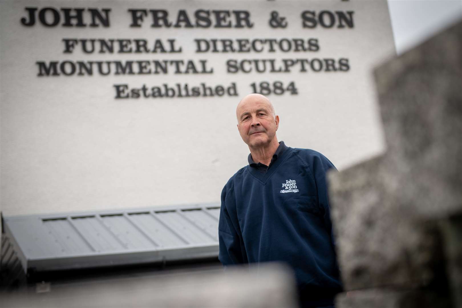 Drew Wheeler has clocked up 30 years sculpting headstones for John Fraser & Son undertakers. Picture: Callum Mackay..
