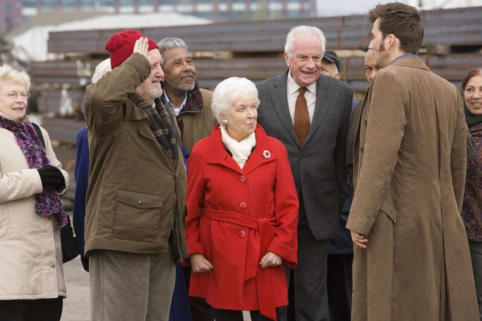 Bernard Cribbins with fellow Doctor Who cast members June Whitfield, Barry Howard and David Tennant in a scene from Doctor Who The End of Time, Part One (Adrian Rogers/BBC/PA)