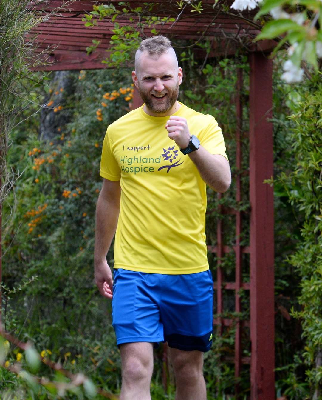 Calum Maclean walked round his garden for 24 hours to raise money for Highland Hospice.
