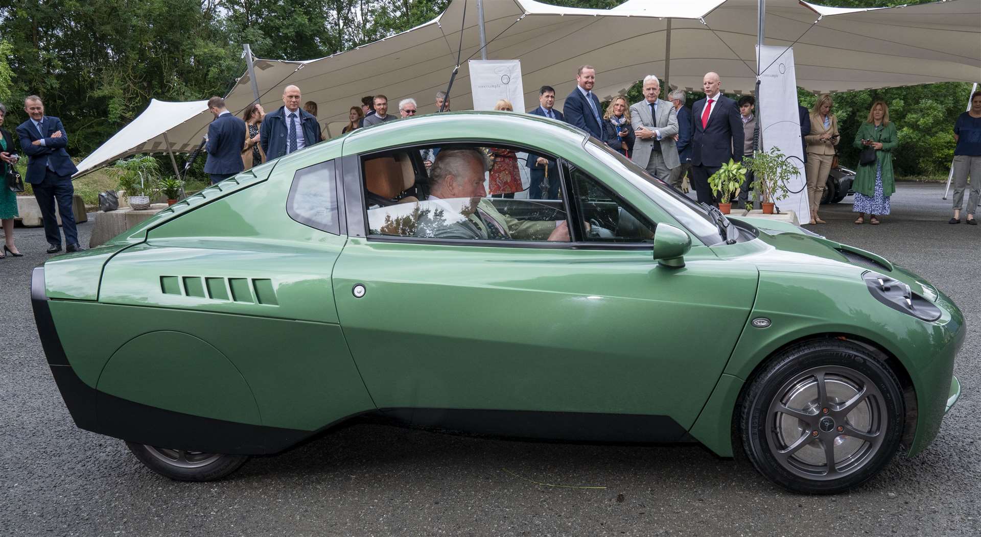 Charles test drives a Rasa hydrogen-powered car (PA)