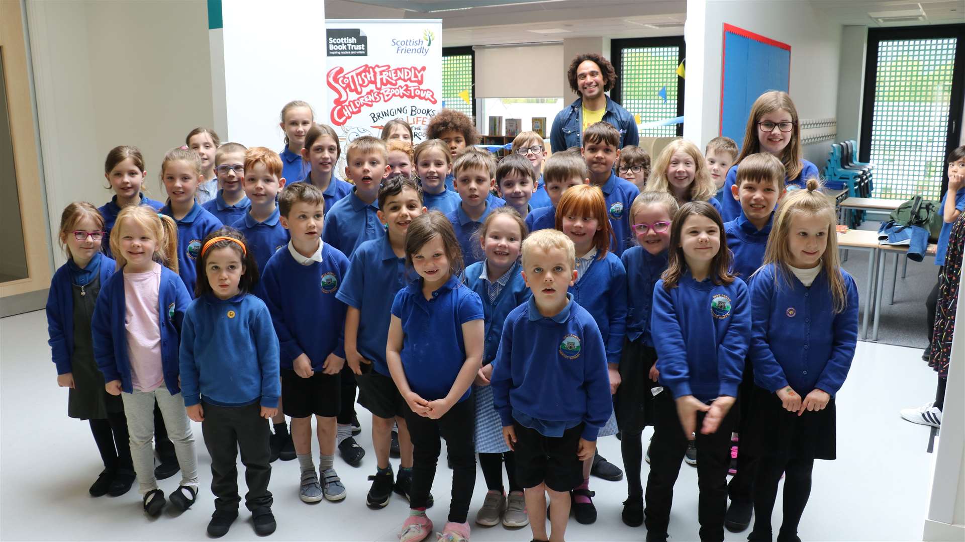 Joseph Coelho opened the brand-new school library at Ness Castle Primary.